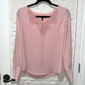 White House Black Market Pink Blouse with Buttoned Long Sleeves Formal Business